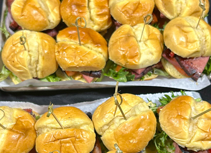 A photo of fried bologna sliders.
